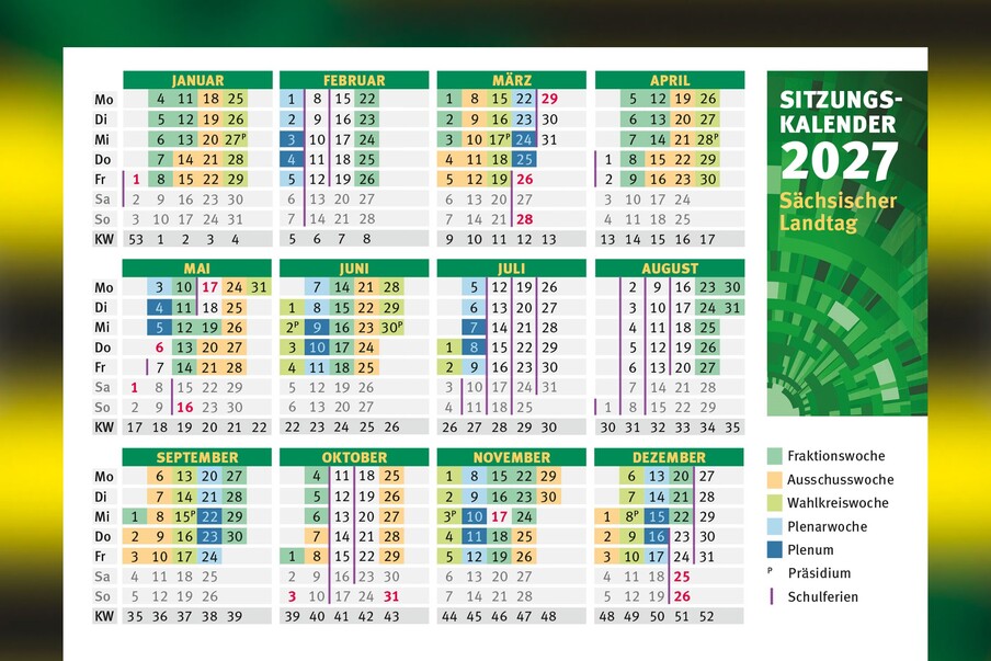 Sitzungskalender 2027, Postkarte