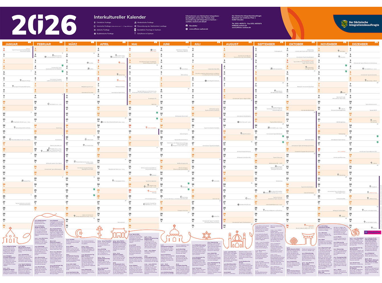 Interkultureller Wandkalender 2026 DIN A1