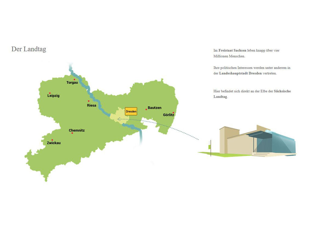 Ein Screenshot aus der Infografik zeigt die Sachsenkarte in grün.