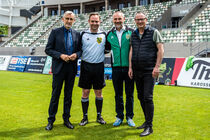 Sportminister Armin Schuster, Parlamentspräsident Alexander Dierks, Vereinspräsident Marko Schiemann und Dresdens Sportbürgermeister Jan Donhauser