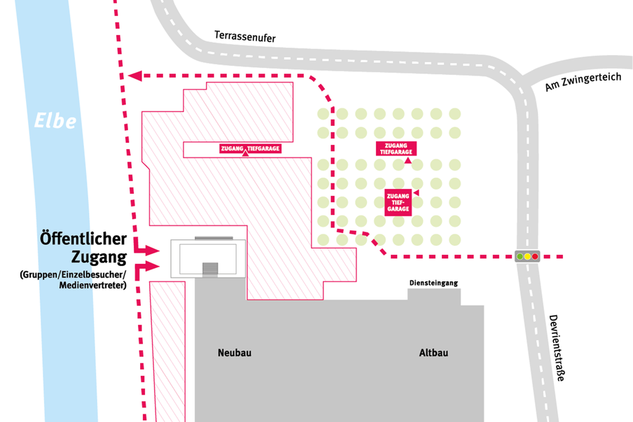 Plan mit den aktuellen Zugängen zum Parlament