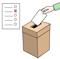 Hand wirft Wahlzettel in Wahlurne