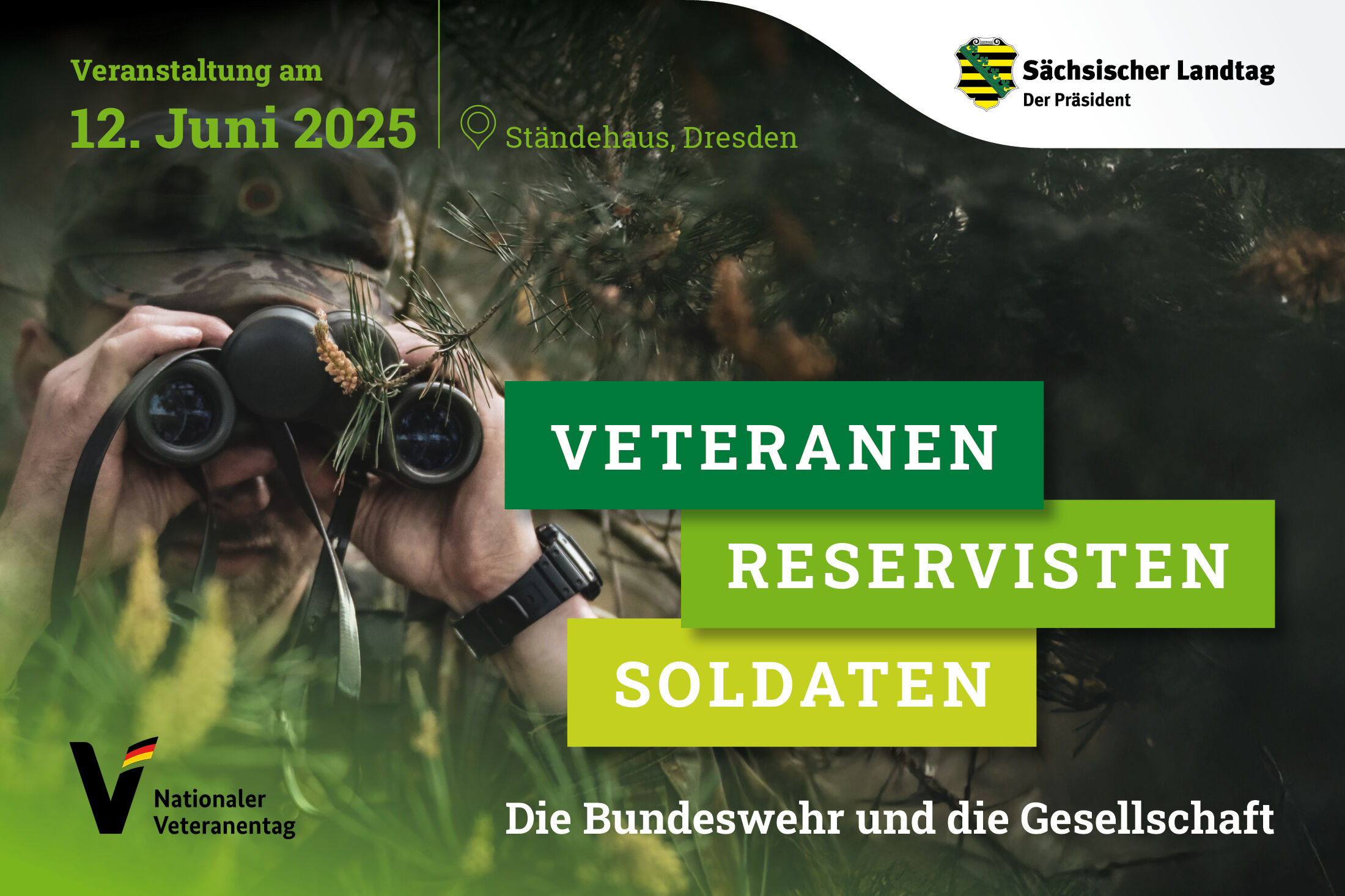 Grafik mit einer Soldatin im Hintergrund zum Veteranentag im Landtag