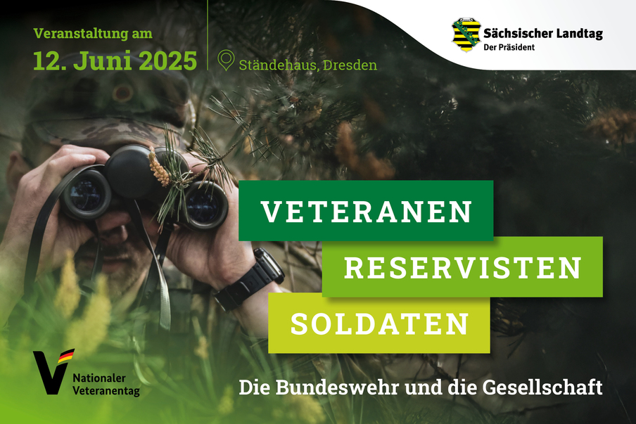 Grafik mit einer Soldatin im Hintergrund zum Veteranentag im Landtag